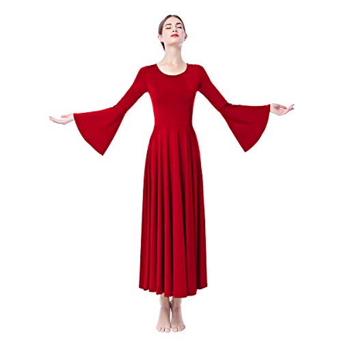Vestidos de Fiesta Mujer Largos Litúrgico Manga Larga Leotardo Gimnasia Ballet Danza Clásica Combinación Elegantes Flamenco Maillot Adulto con Falda Disfraz Rojo S