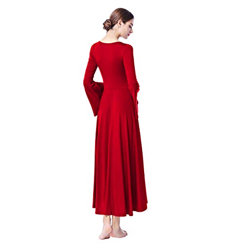 Vestidos de Fiesta Mujer Largos Litúrgico Manga Larga Leotardo Gimnasia Ballet Danza Clásica Combinación Elegantes Flamenco Maillot Adulto con Falda Disfraz Rojo S