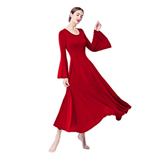 Vestidos de Fiesta Mujer Largos Litúrgico Manga Larga Leotardo Gimnasia Ballet Danza Clásica Combinación Elegantes Flamenco Maillot Adulto con Falda Disfraz Rojo S