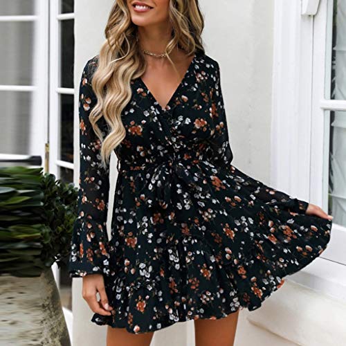 Vestidos De Mujer De Fiesta Elegante Imprimir Floral Vestido Floral con Volantes A LíNea Casual Vestido Cruzado Manga Larga Columpio Plisado Vestido Mini Patinador con CinturóN Vestidos De Mujer De Fiesta Elegante Imprimir Floral Vestido Floral con Volantes A LíNea Casual Vestido Cruzado Manga Larga Columpio Plisado Vestido Mini Patinador con CinturóN