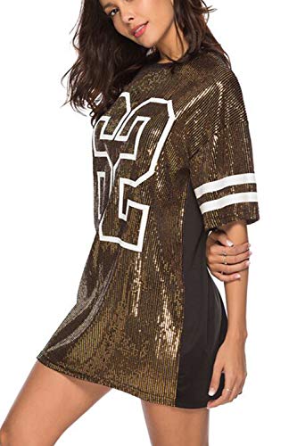 Vestidos Mujer Camiseta Vestido Casual Lentejuelas Verano Vestido Manga Corta Club Mini Vestidos de Fiesta Gold S Vestidos Mujer Camiseta Vestido Casual Lentejuelas Verano Vestido Manga Corta Club Mini Vestidos de Fiesta Gold S