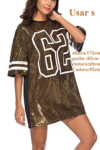 Vestidos Mujer Camiseta Vestido Casual Lentejuelas Verano Vestido Manga Corta Club Mini Vestidos de Fiesta Gold S Vestidos Mujer Camiseta Vestido Casual Lentejuelas Verano Vestido Manga Corta Club Mini Vestidos de Fiesta Gold S
