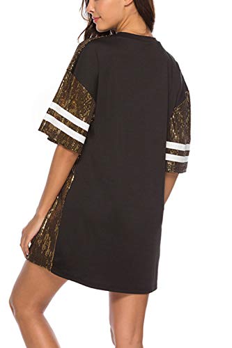 Vestidos Mujer Camiseta Vestido Casual Lentejuelas Verano Vestido Manga Corta Club Mini Vestidos de Fiesta Gold S Vestidos Mujer Camiseta Vestido Casual Lentejuelas Verano Vestido Manga Corta Club Mini Vestidos de Fiesta Gold S