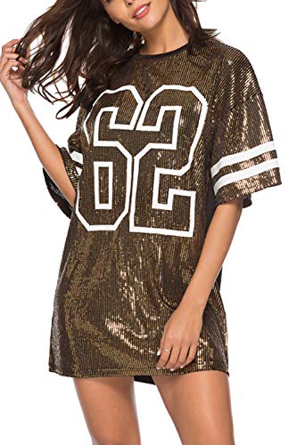 Vestidos Mujer Camiseta Vestido Casual Lentejuelas Verano Vestido Manga Corta Club Mini Vestidos de Fiesta Gold S Vestidos Mujer Camiseta Vestido Casual Lentejuelas Verano Vestido Manga Corta Club Mini Vestidos de Fiesta Gold S