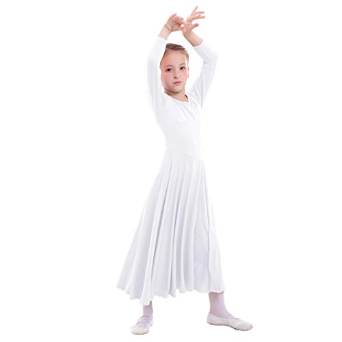 Vestidos Mujer Casual Litúrgico Manga Larga Leotardo Gimnasia Vestido de Ballet Flamenco Maillot Niña Blanco 13-14 Años