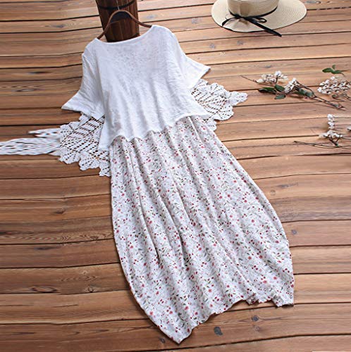 Vestidos Playeros Mujer Casual Tallas Grandes Mujeres Vintage Retro Impreso Falso De Dos Piezas De Manga Larga O-Cuello Maxi Vestidos