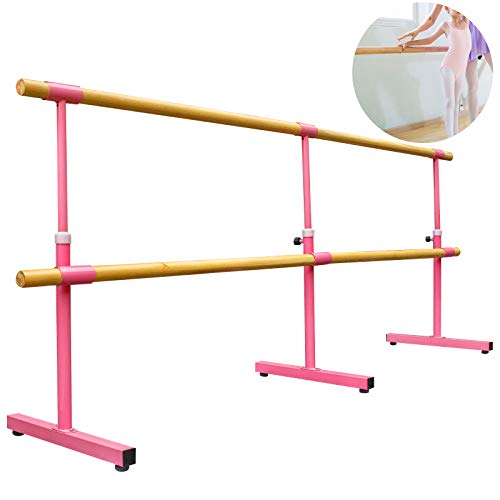 VEVOR Barra de Ballet 3M, Barras de Ballet 3M, Barra Ballet Doble, Barra Ballet Portatil, Barra de Ballet Móvil, Color Rosa, Altura Ajustable, para Hogar, Escuela, Estudio de Baile y Gimnasio