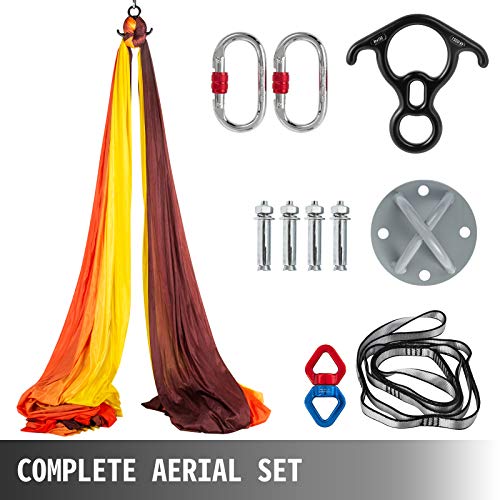 VEVOR Columpio de Yoga 10x2,8M Hamaca de Yoga/Yoga Aéreo, Columpio de Yoga Aéreo, Swing Sling Inversión, para Pilates Aerial Yoga (Rojo Amarillo)