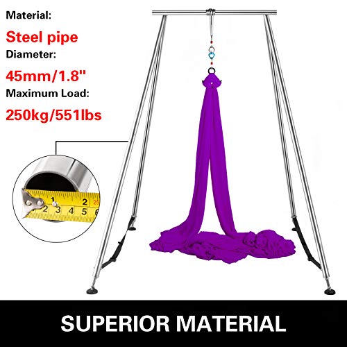 VEVOR Columpio de Yoga con Tela Elástica de Yoga, Hamaca de Yoga de Tubo de Acero, Yoga Aéreo de Carga Máxima 250 kg Soporte Adecuado para Pilates con Cinturones Elásticos de Yoga (Morado 12m)