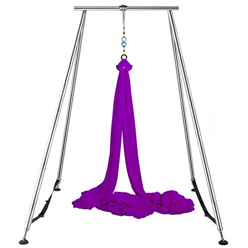 VEVOR Columpio de Yoga con Tela Elástica de Yoga, Hamaca de Yoga de Tubo de Acero, Yoga Aéreo de Carga Máxima 250 kg Soporte Adecuado para Pilates con Cinturones Elásticos de Yoga (Morado 12m)