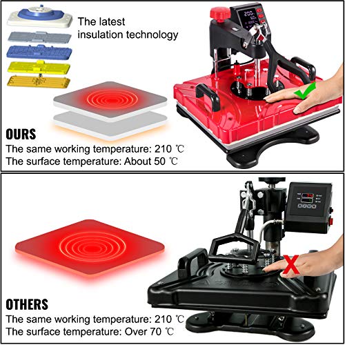 VEVOR Máquina de Prensa de Calor Multifuncional, 5 en 1 Prensa de Transferencia Giratoria de 360°, 1.000 W Máquina de Sublimación, Prensa de Calor, Prensa Térmica Roja para Camisetas, Platos