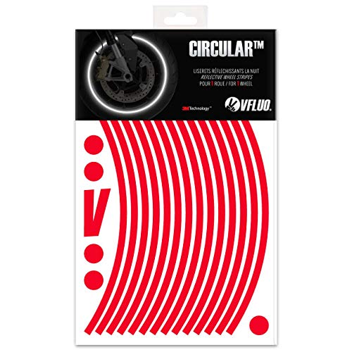 VFLUO Circular™, Kit de Cintas, Rayas Retro Reflectantes para Llantas de Moto (1 Rueda), 3M Technology™, Anchura Normal : 7mm, Rojo