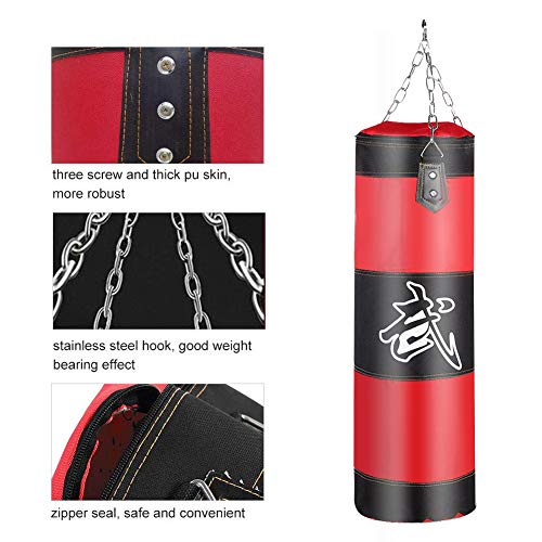 VGEBY1 Saco de Boxeo, Guantes de Boxeo MMA Muay Thai Kick Boxing Artes Marciales con Soporte Pared Cadena Guantes Punching Bag Soporte para Colgar Saco de Boxeo(1.2m-Rouge)