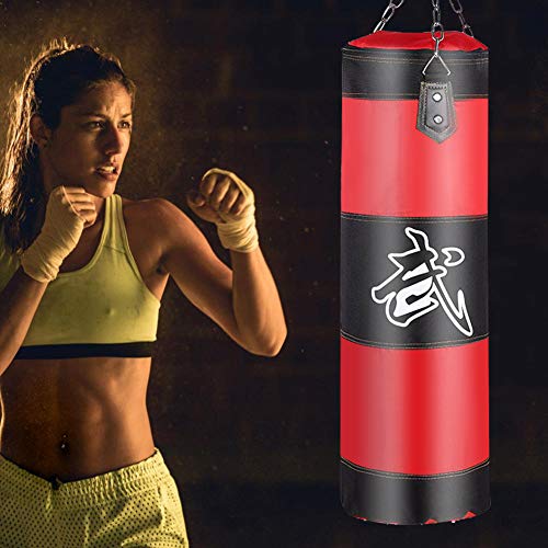 VGEBY1 Saco de Boxeo, Guantes de Boxeo MMA Muay Thai Kick Boxing Artes Marciales con Soporte Pared Cadena Guantes Punching Bag Soporte para Colgar Saco de Boxeo(1.2m-Rouge)