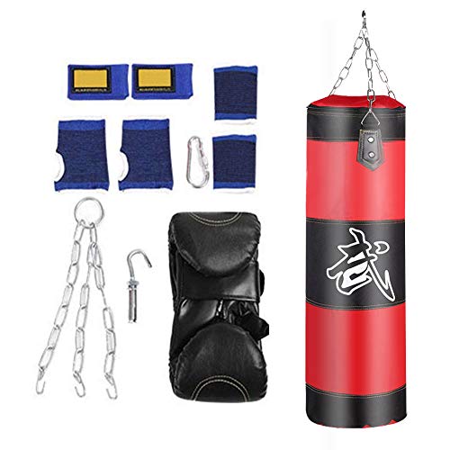 VGEBY1 Saco de Boxeo, Guantes de Boxeo MMA Muay Thai Kick Boxing Artes Marciales con Soporte Pared Cadena Guantes Punching Bag Soporte para Colgar Saco de Boxeo(1.2m-Rouge)