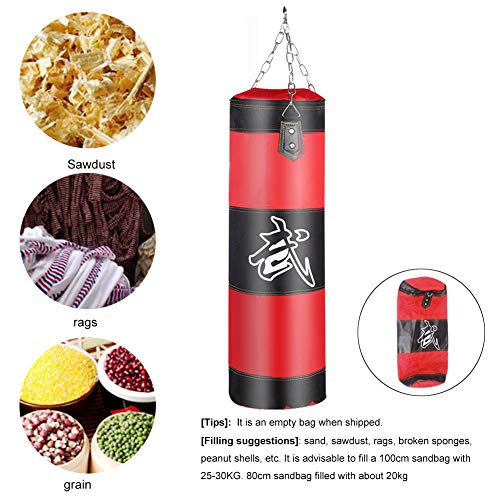 VGEBY1 Saco de Boxeo, Guantes de Boxeo MMA Muay Thai Kick Boxing Artes Marciales con Soporte Pared Cadena Guantes Punching Bag Soporte para Colgar Saco de Boxeo(80cm-Rouge)