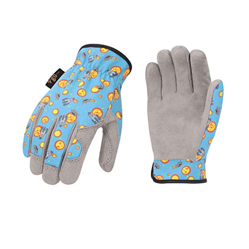 Vgo 1 Par 4-5 Edad Guantes para Niños de Cuero Sintético Suave para Trabajo Liviano, Jardinería, Alta Destreza, Transpirabilidad, Cómodo (Talla S, Azul, KID-MF7362)