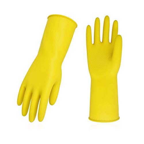 Vgo 10-Pairs Guantes de Limpieza Reutilizables Engrosados con Mangas Largas, para Trabajos Domésticos, Lavar Platos, Limpieza de Cocina, Pintura, Jardinería y Cuidar a Mascotas (7/S,Amarillo,HH4601)