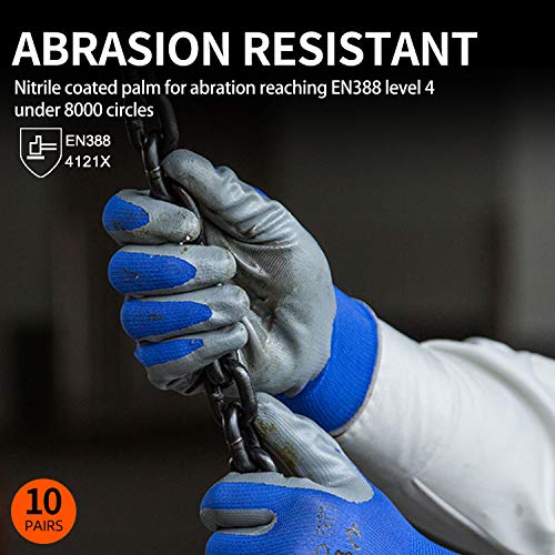 Vgo 10-Pares Guantes de Trabajo y Jardinería con Revestimiento de Nitrilo (Talla S, Azul, NT2110) Vgo 10-Pares Guantes de Trabajo y Jardinería con Revestimiento de Nitrilo (Talla S, Azul, NT2110)