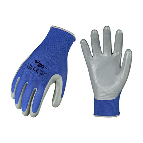 Vgo 10-Pares Guantes de Trabajo y Jardinería con Revestimiento de Nitrilo (Talla S, Azul, NT2110)