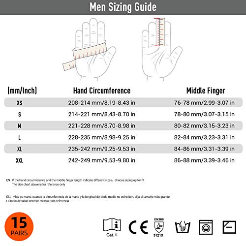 Vgo 15-Pares Guantes PU Jardinería y Guantes Trabajo Ligero (Negro, 8/M, PU2103)