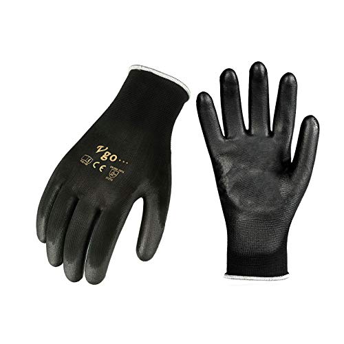 Vgo 15-Pares Guantes PU Jardinería y Guantes Trabajo Ligero (Negro, 8/M, PU2103)