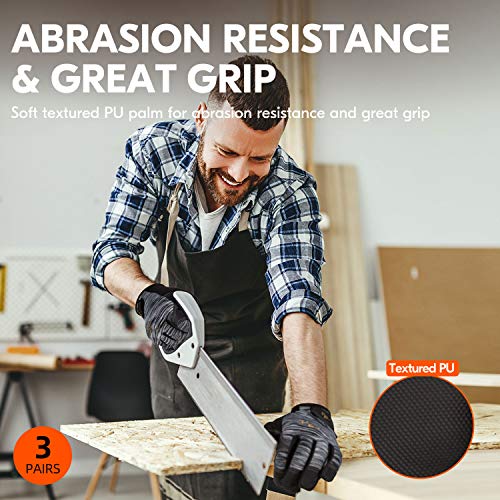 Vgo 3Pares Guantes de trabajo de Cuero PU Pantalla Táctil de Alta Destreza Multifunción (3 Colores Talla 9/L, PU8718) Vgo 3Pares Guantes de trabajo de Cuero PU Pantalla Táctil de Alta Destreza Multifunción (3 Colores Talla 9/L, PU8718)