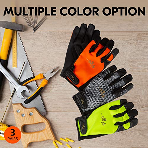 Vgo 3Pares Guantes de trabajo de Cuero PU Pantalla Táctil de Alta Destreza Multifunción (3 Colores Talla 9/L, PU8718) Vgo 3Pares Guantes de trabajo de Cuero PU Pantalla Táctil de Alta Destreza Multifunción (3 Colores Talla 9/L, PU8718)
