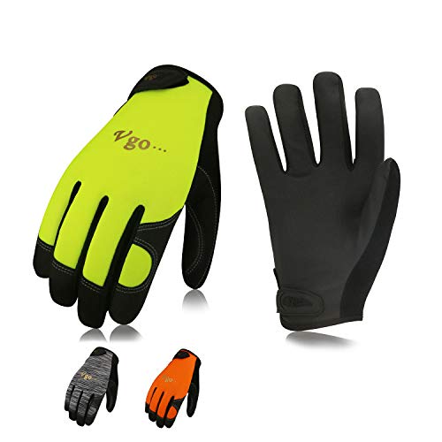 Vgo 3Pares Guantes de trabajo de Cuero PU Pantalla Táctil de Alta Destreza Multifunción (3 Colores Talla 9/L, PU8718)