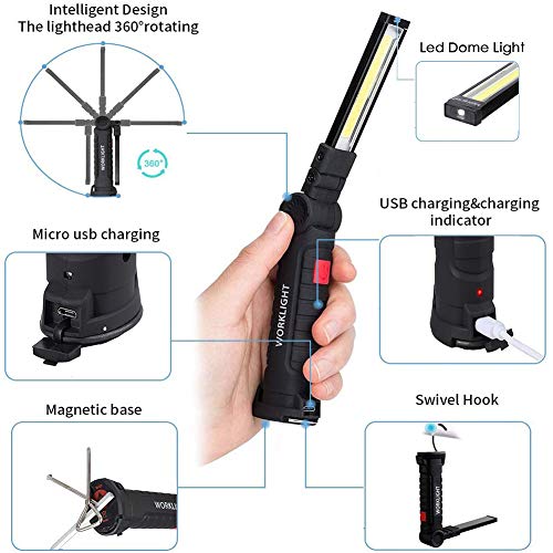 VGROUND Linterna de Trabajo COB LED Recargable, Lámpara de Inspección Portátil y Plegable con 5 Modos, 800 Lúmenes, Rotación de 360° y Base Magnética para Casa Auto Emergencia Reparacion (24.7x4.7cm) VGROUND Linterna de Trabajo COB LED Recargable, Lámpara de Inspección Portátil y Plegable con 5 Modos, 800 Lúmenes, Rotación de 360° y Base Magnética para Casa Auto Emergencia Reparacion (24.7x4.7cm)