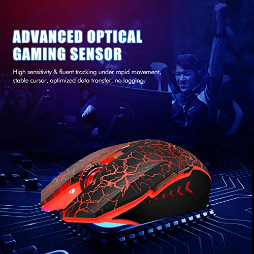 VGUARD Ratón Gaming con Cable, 4 dpi Adjustables hasta 2400, Gaming Mouse Óptico, Ratón Ergonómico Óptico RGB con 6 Botones y LED 7 Colores para PC, Portátil. (Versión Mejorada) - Negro