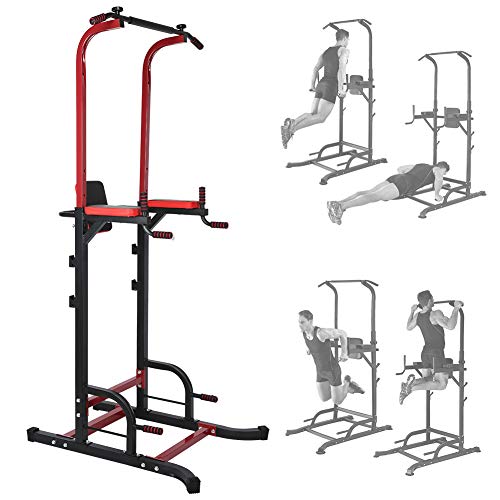 ViaGasaFamido Pull-up Station Dip Tower Power Station Pull-up Bar Multi-Gym with 8 Handles and 3 Cushions Multifunctional Fitness Station for The Home Office Strength Training Push-ups, 150-225 cm