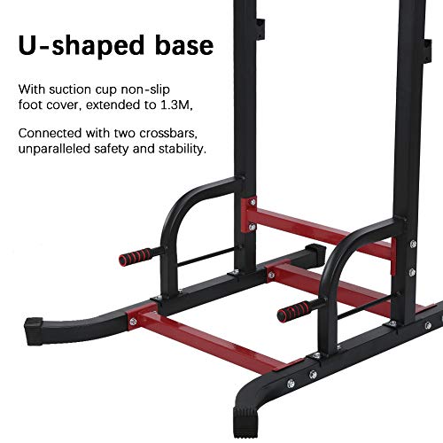 ViaGasaFamido Pull-up Station Dip Tower Power Station Pull-up Bar Multi-Gym with 8 Handles and 3 Cushions Multifunctional Fitness Station for The Home Office Strength Training Push-ups, 150-225 cm