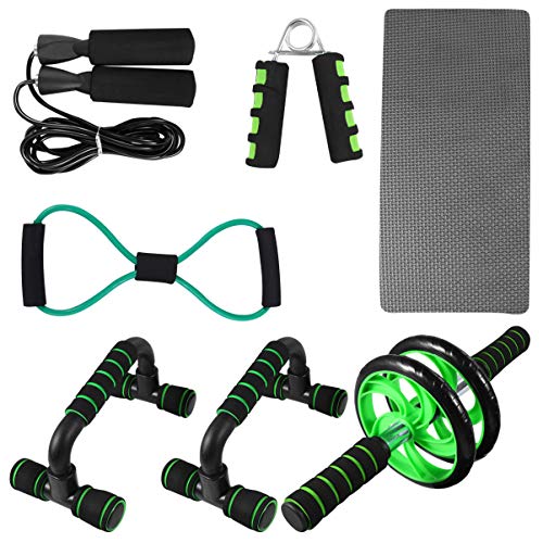 VICASKY AB Wheel Roller Kit 7-In-1Resistance Band Rodilleras Saltar Cuerda Barra de Flexiones Equipo de Gimnasio en Casa para Hombres Mujeres Fuerza Central Ejercicio Abdominal