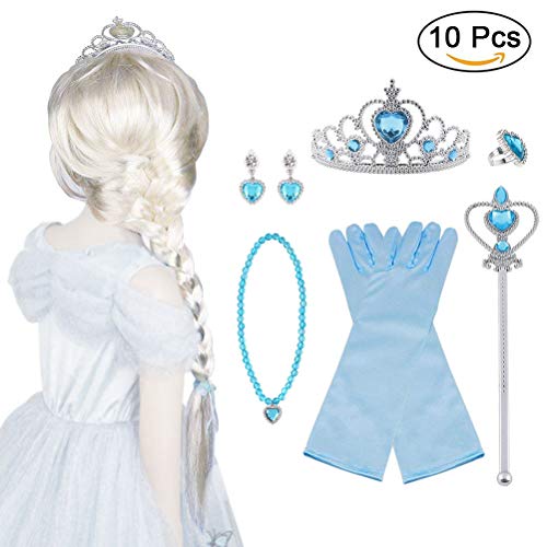Vicloon 10Pcs Upgrade Princesa Vestir Accesorios - Peluca/Corona/Sceptre/Guantes para NiƱa Vicloon 10Pcs Upgrade Princesa Vestir Accesorios - Peluca/Corona/Sceptre/Guantes para NiƱa