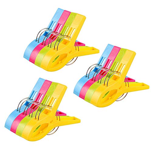 Vicloon 12Pcs Pinzas de Toalla de Playa Grande Fuerte Clips Plástico,Resistente Clips Brillante Color Pinza de la Ropa,Resistentes al Viento,para la Ropa Pesada