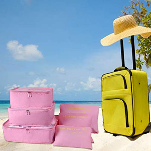 Vicloon 6 en 1 Set de Organizador de Equipaje,Impermeable Organizador de Maleta Bolsa Viaje con Bolsa de Zapato (Rosa) Vicloon 6 en 1 Set de Organizador de Equipaje,Impermeable Organizador de Maleta Bolsa Viaje con Bolsa de Zapato (Rosa)
