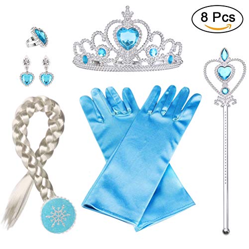 Vicloon 8pcs Princesa Accesorios Conjunto Trenza/Corona/Sceptre/Anillo/Pendientes/Guantes3-10 Años