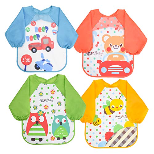 Vicloon Babero de Manga Larga de Bebé, Baberos Bebe Impermeables para Pintar con Mangas EVA Impermeable Delantal de Bebé, Unisexo Niños Niñas (0-36 meses)