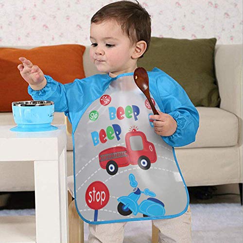 Vicloon Baberos del Bebé Impermeable,4pcs Delantal Ropa Babero Impermeable Infantil para Pintar con Mangas Largas de Bebé Unisexo Niños Niñas 6 Meses a 3 años Edad (Coche,Rana,Jirafa,Oso)