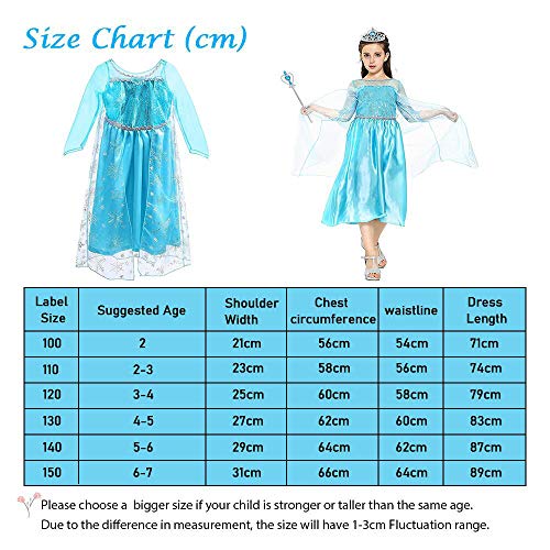 Vicloon - Disfraz de Princesa Elsa - Reino de Hielo - Vestido de Cosplay de Carnaval, Halloween y la Fiesta de Cumpleaños - 3pcs 110 (Para 3-4 Años)