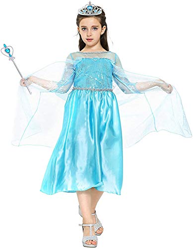 Vicloon - Disfraz de Princesa Elsa - Reino de Hielo - Vestido de Cosplay de Carnaval, Halloween y la Fiesta de Cumpleaños - 3pcs 110 (Para 3-4 Años)