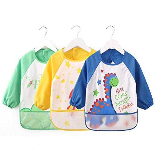 Vicloon Impermeable Manga Larga Bebé Babero,Conjunto de 3 Niños Artes Artesanales Pintura Delantal con Diseño Exclusivo - Bolsillo Frontal para Niños de 1 a 3 Años Vicloon Impermeable Manga Larga Bebé Babero,Conjunto de 3 Niños Artes Artesanales Pintura Delantal con Diseño Exclusivo - Bolsillo Frontal para Niños de 1 a 3 Años