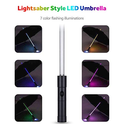 Vicloon Paraguas de Golf Paraguas con LED de Luz de la Antorcha Sable de Luz con el 7 Cambios de Color del Eje/Construido en la Antorcha en la Parte Inferior,Regalo Ideal para Hombre Mujer - Negro