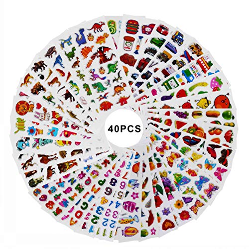 Vicloon Pegatinas para Niños 40 Hojas, 3D Stickers Acerca de 1000 Patrón, 3D Puffy Pegatinas Incluye Pegatinas Animales, Pegatinas Dinosaurios, Pegatinas Pescado, Pegatinas Frutas y Más