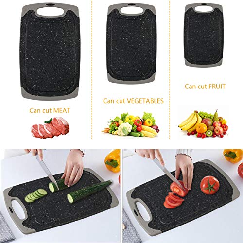 Vicloon Tabla de Cortar, Plástico Tablas de Cortar Contiene Pelador, Tijeras and Estera Antideslizante, Tablas de Cocina para Cortar con Base Antideslizante y Diseño para Guardar Fluído（Negro）