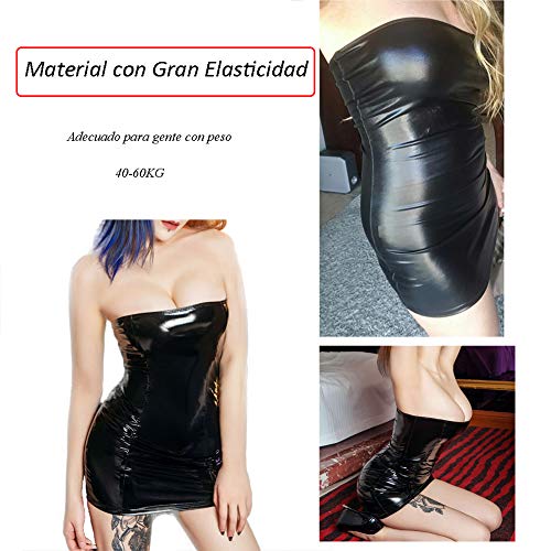 VicSec Una Pieza Vestido Charol Erótica, Súper Elástica Sexy Lencería Falda de PU Cuero de Patente Brillante Protección Ambiental para Mujeres Flacas Bodycon - Negro