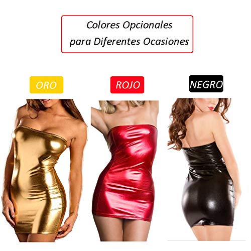 VicSec Una Pieza Vestido Charol Erótica, Súper Elástica Sexy Lencería Falda de PU Cuero de Patente Brillante Protección Ambiental para Mujeres Flacas Bodycon - Negro