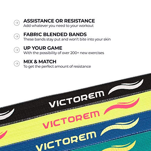 Victorem Bandas elásticas de Resistencia - Juego de 4 Cintas elásticas de Tela para estiramientos, dominadas y rehabilitación Victorem Bandas elásticas de Resistencia - Juego de 4 Cintas elásticas de Tela para estiramientos, dominadas y rehabilitación