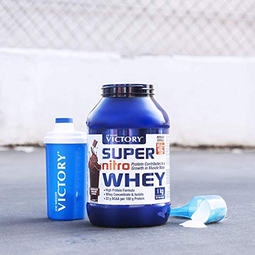 Victory Super Nitro Whey Vainilla (1 kg). Concentrado y aislado de suero. fuente proteica rica en BCAAs. Recuperación muscular. Con L-Glutamina, Vitamina B6 y Calcio.